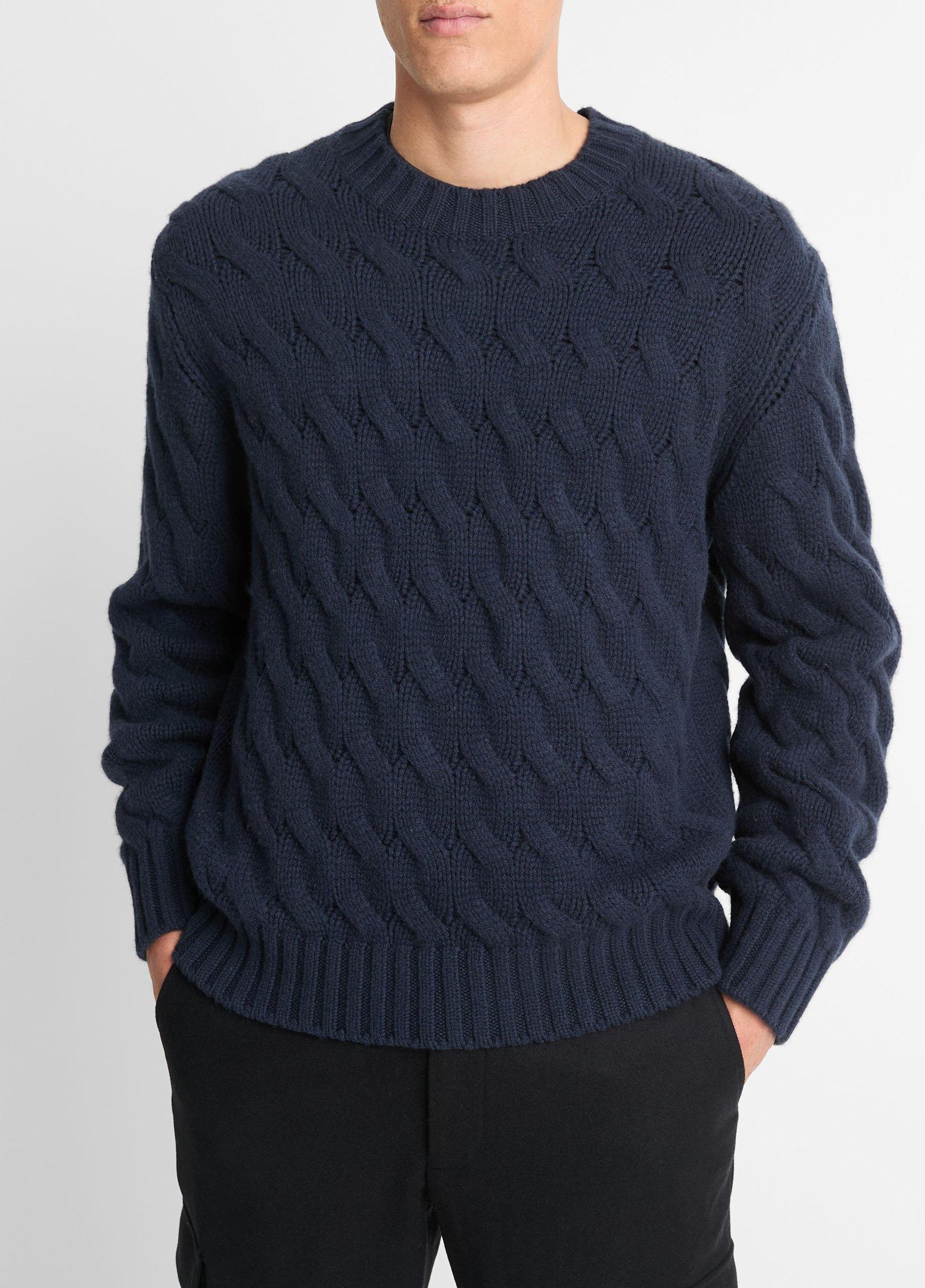 Mens Wool Cable-wave Crew Neck Sweater, Coastal Blue, Size L Vince Product Image