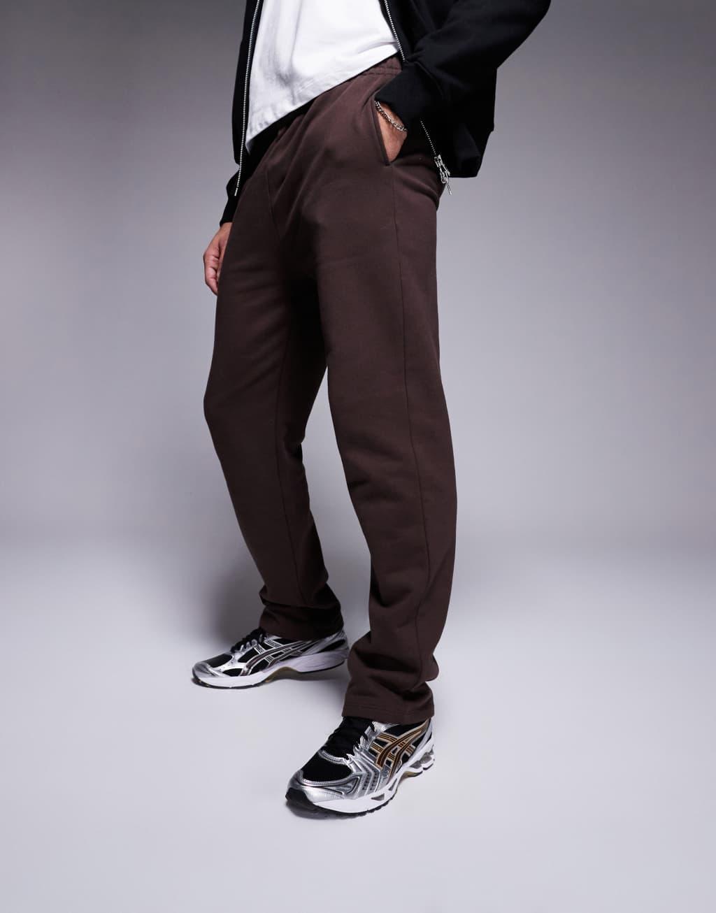 ASOS DESIGN premium heavyweight straight leg sweatpants in dark brown Product Image