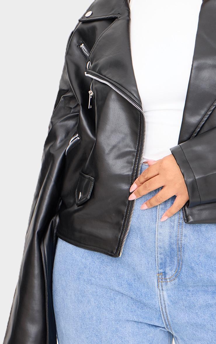 Plus Black Faux Leather Zip Detail Biker Jacket Product Image