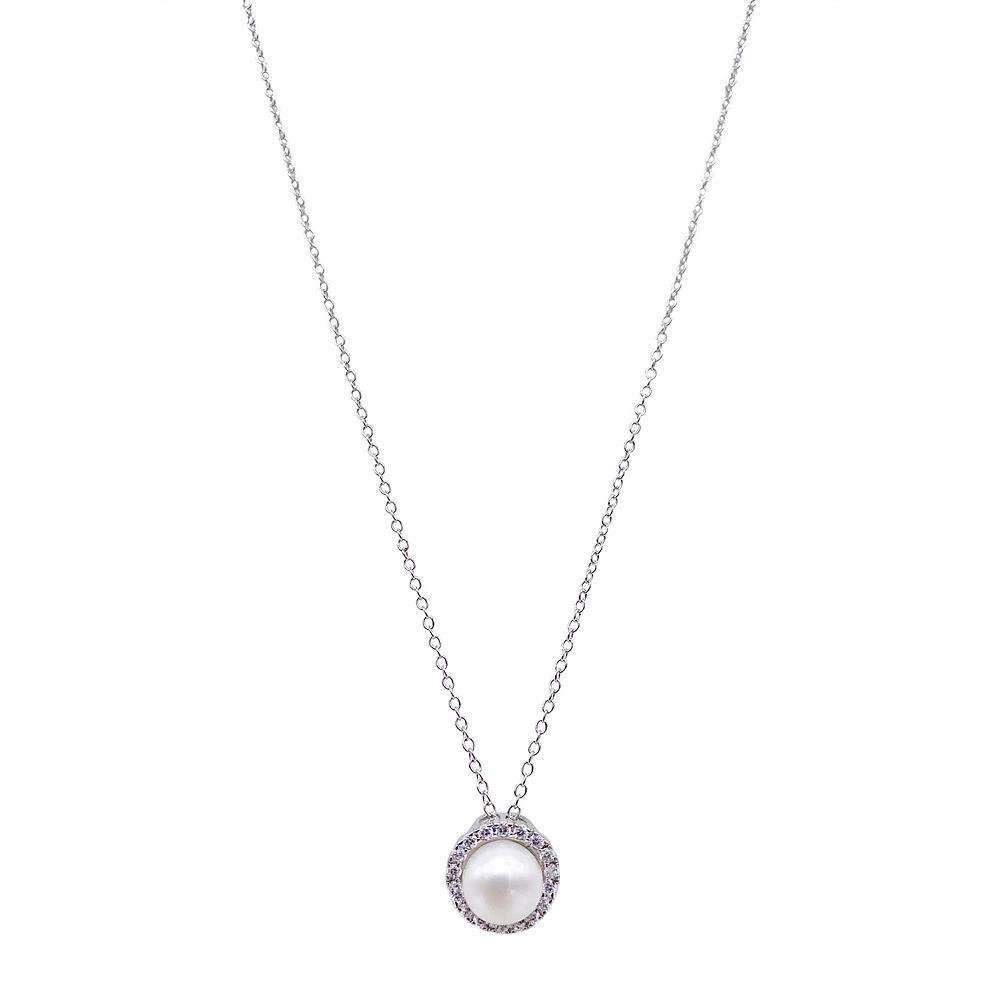 Adornia Silver Tone Freshwater Cultured Pearl & Cubic Zirconia Halo Necklace, Women's, Size: 18" Product Image