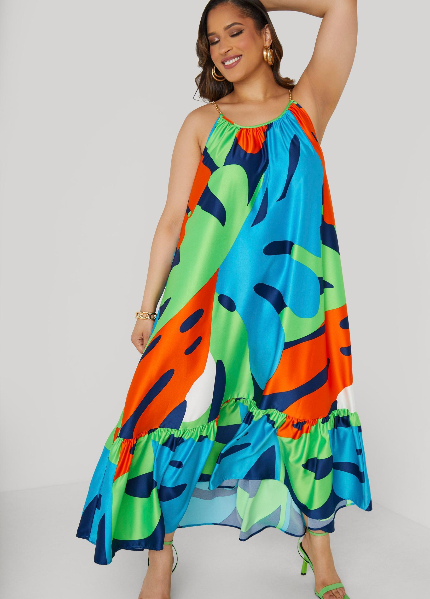 Chain Trimmed Abstract Maxi Dress Product Image