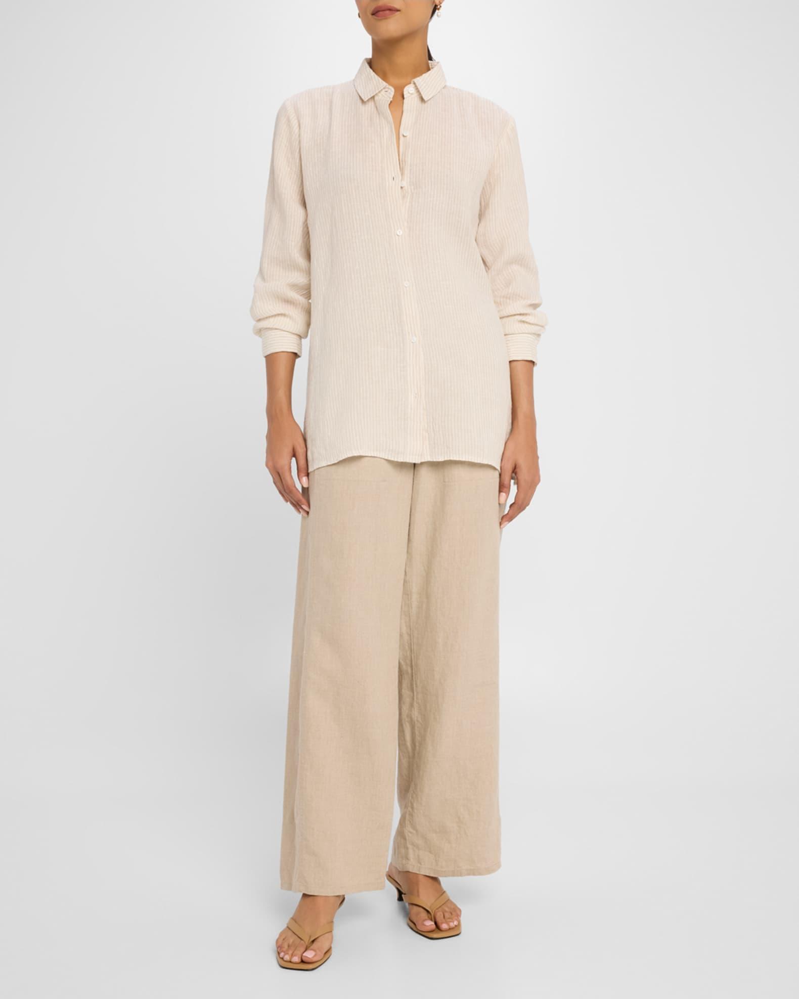 Puckered Striped Organic Linen Shirt Product Image