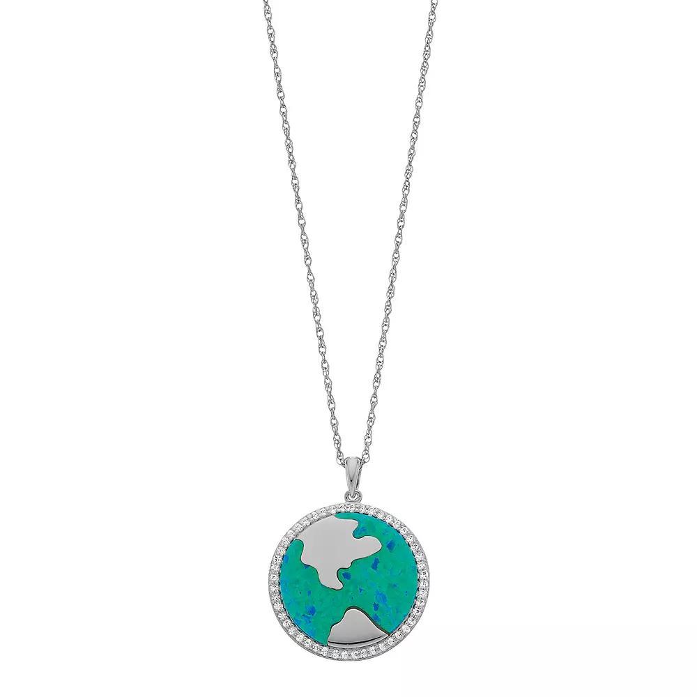 Sterling Silver Lab-Created Blue Opal & Lab-Created White Sapphire Pendant Necklace, Women's, Size: 18" Product Image