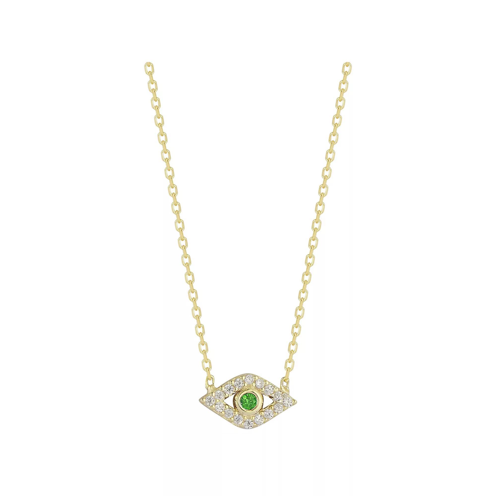 Sunkissed Sterling Cubic Zirconia Dainty Evil Eye Necklace, Women's, Size: 18", Gold Tone Green Product Image