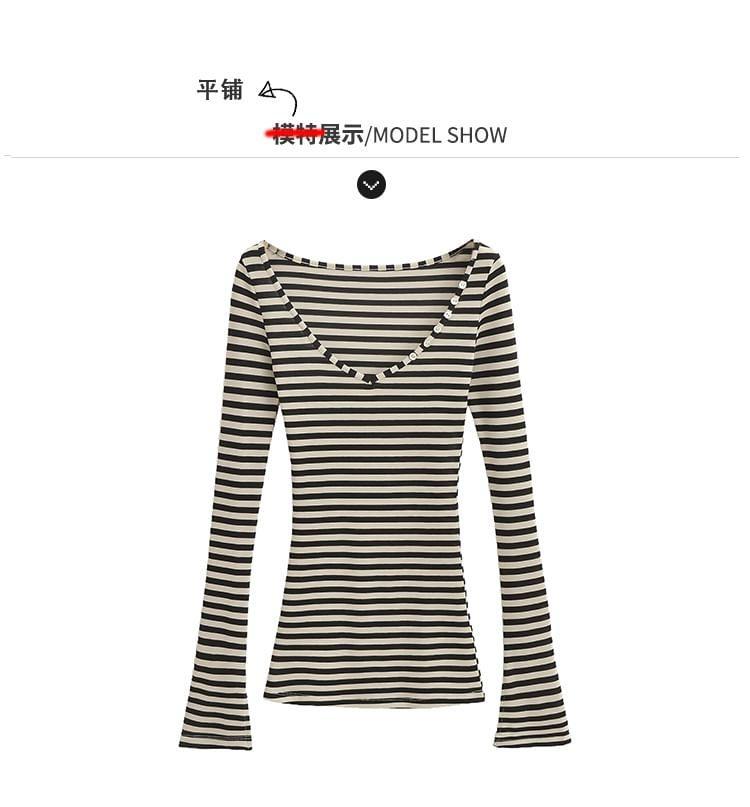 Striped Skinny V-Neck T-Shirt Product Image
