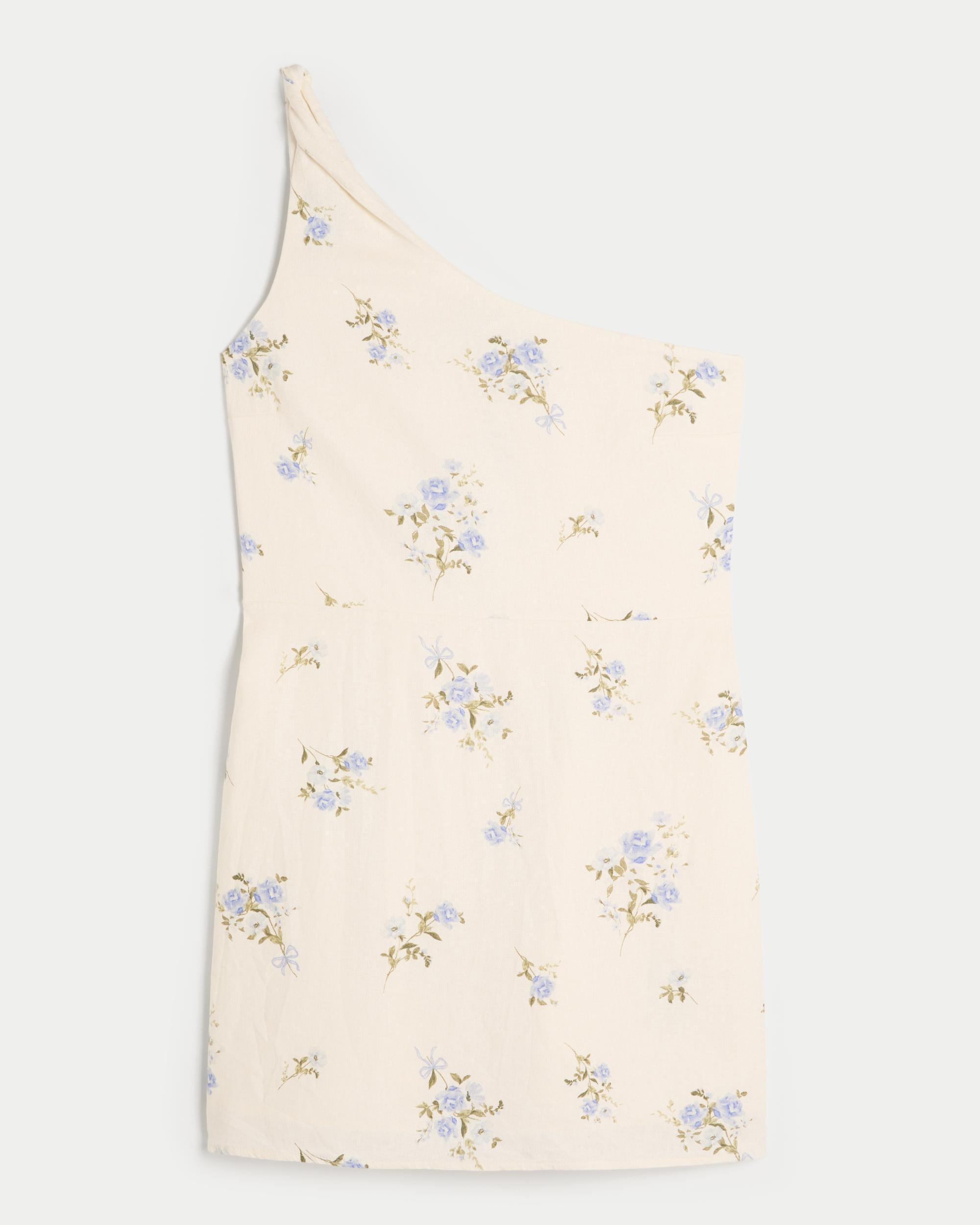 Linen-Blend Asymmetrical Mini Dress Product Image