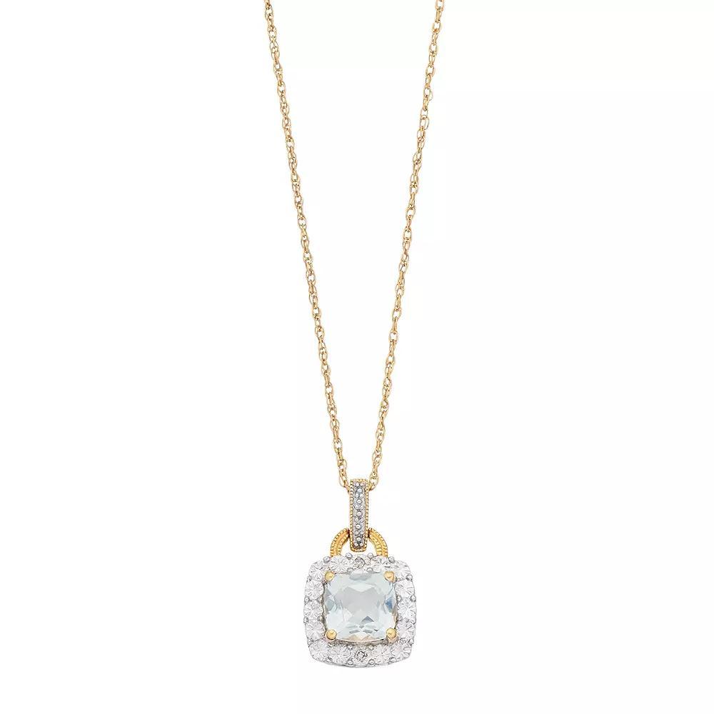 White Topaz & Diamond Accent 14k Gold Over Sterling Silver Square Halo Pendant Necklace, Women's, Size: 18", Gold Tone Product Image