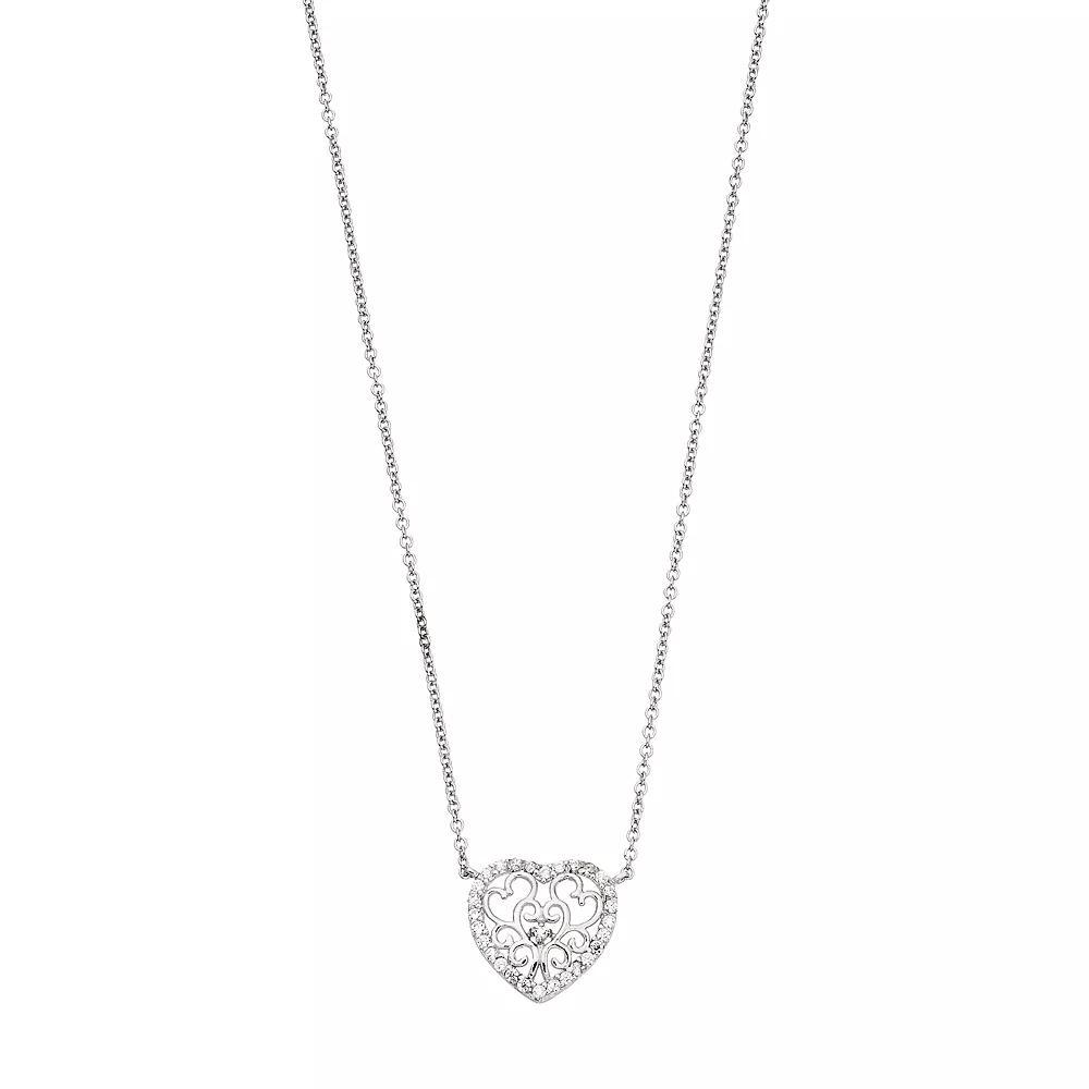 Sophie Miller Sterling Silver Cubic Zirconia Filigree Heart Pendant Necklace, Womens Silvertone Product Image