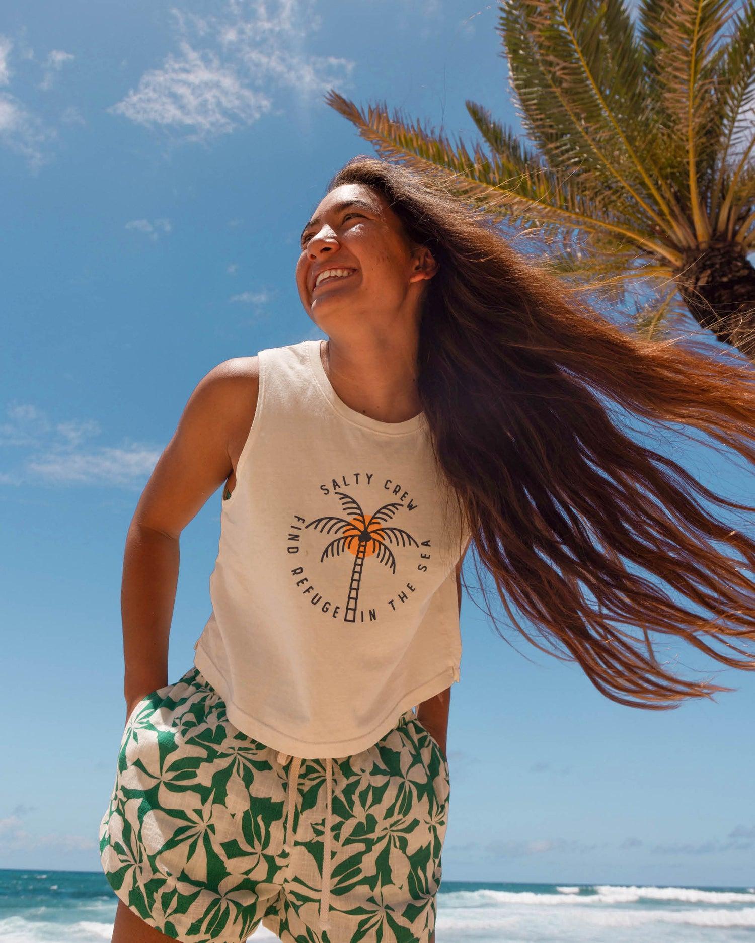 Queen Palm Cropped Tank - Off White Product Image