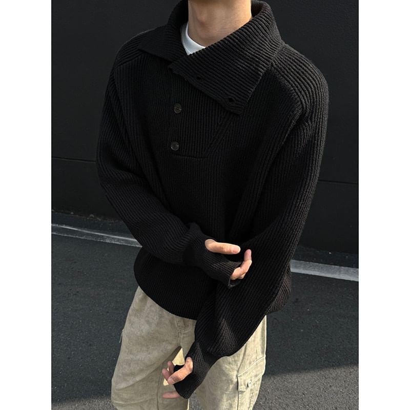 Long-Sleeve Plain Knit Polo Shirt Product Image
