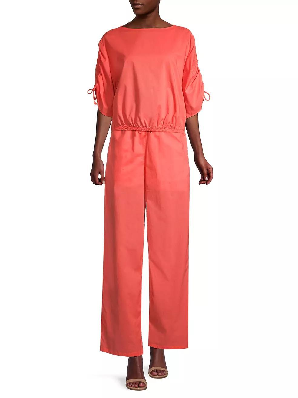 Drawstring Cotton Wide Crop Pants Product Image