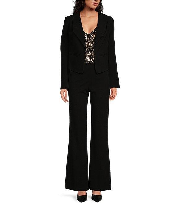 Trina Turk Ren Luxe Drape Suiting Notch Lapel Long Sleeve Cropped Blazer Jacket Product Image