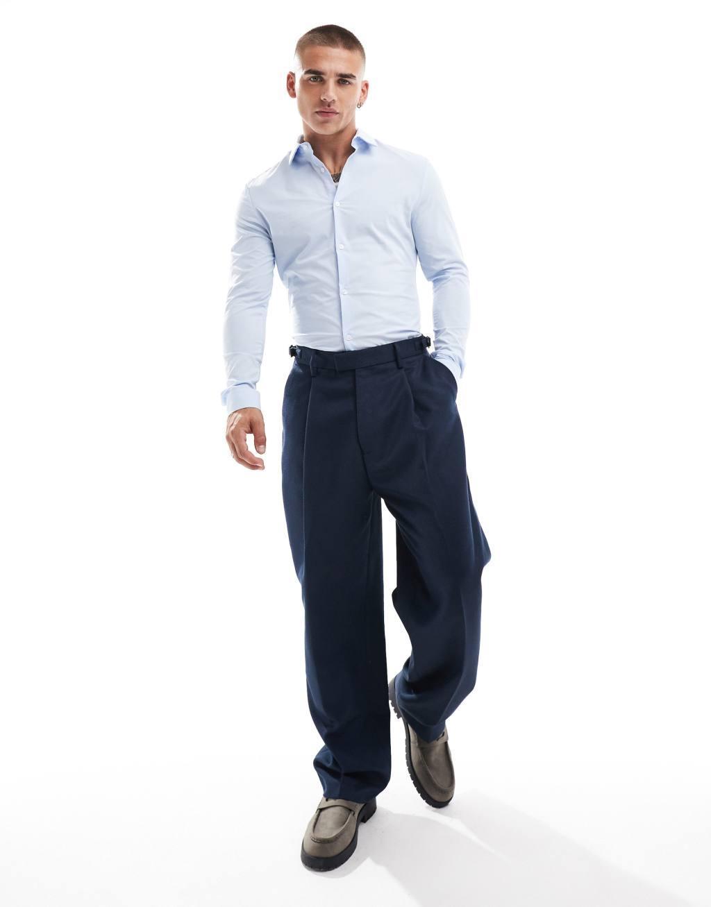 ASOS DESIGN skinny shirt in pale blue Product Image