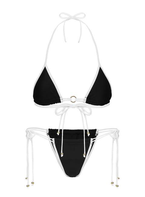 Nayeli Tie Side Bikini Bottoms Black / White Product Image
