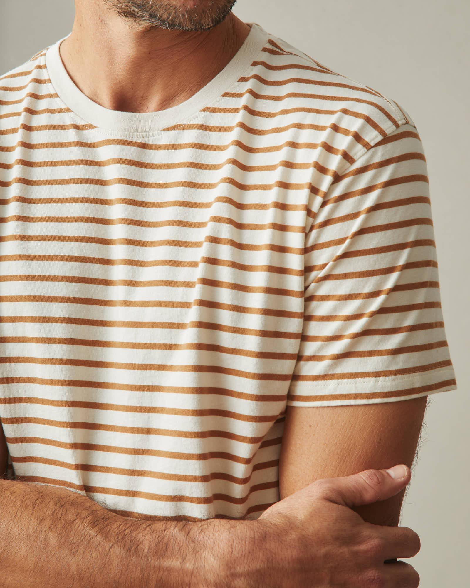 Men's Classic Cotton Crew Tee - Striped - Cashew Stripe Male Product Image