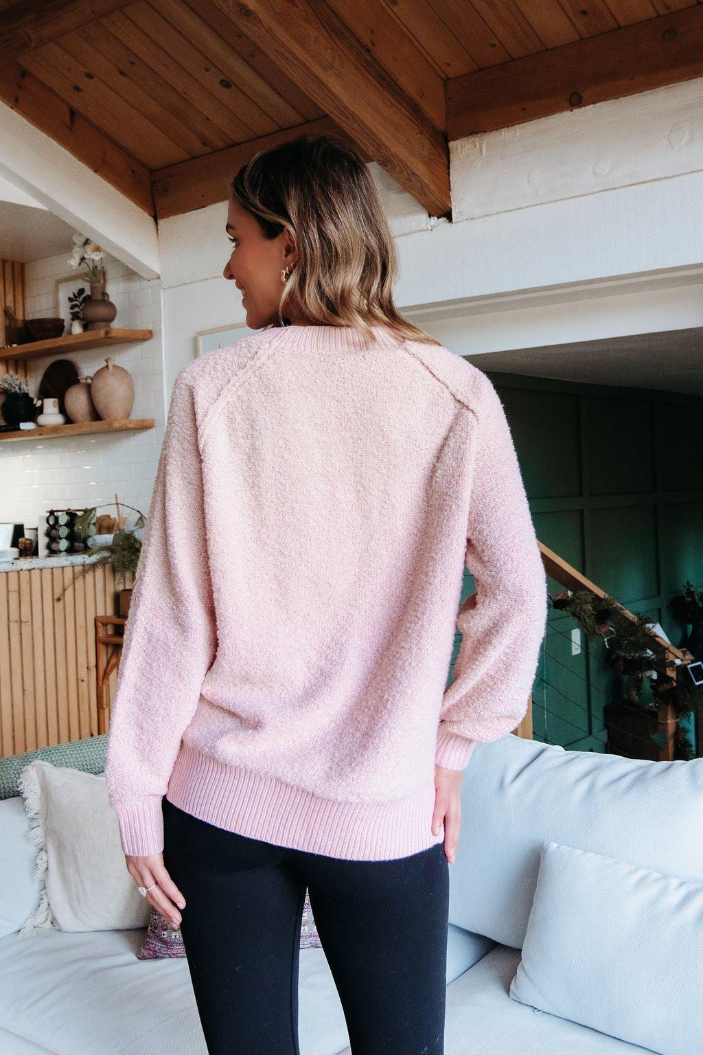 Fuzzy Pink Ribbed Pullover Sweater Product Image
