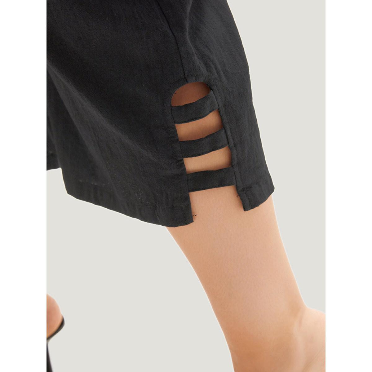 Plus Size Solid Cut Out Pocket Loose Cropped Pants Women Black Elegant Straight Leg High Rise Dailywear Pants BloomChic 22-24/3X Product Image