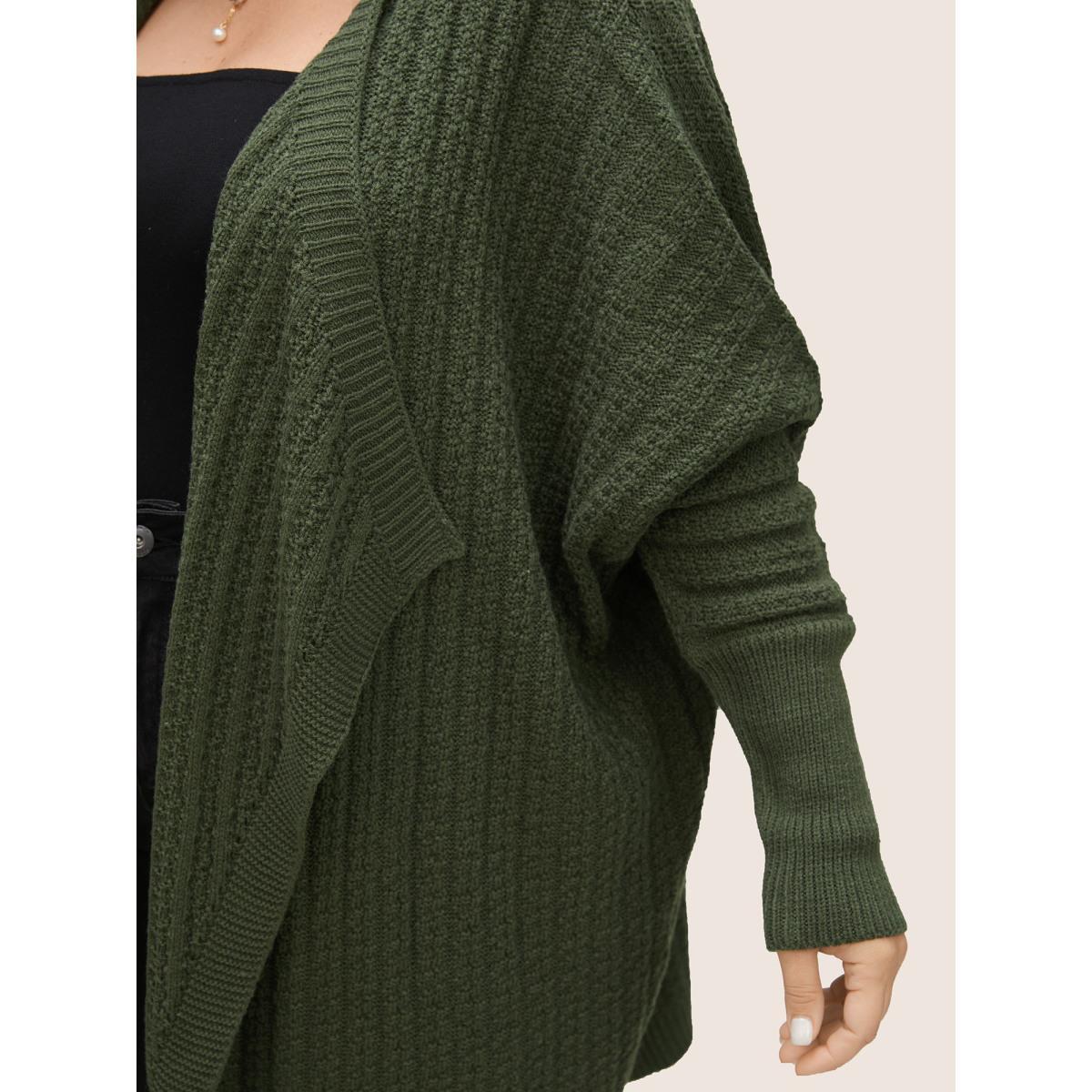 Plus Size Solid Asymmetrical Neck Batwing Sleeve Cardigan ArmyGreen Women Casual Loose Long Sleeve Everyday Cardigans BloomChic 28/5X Product Image
