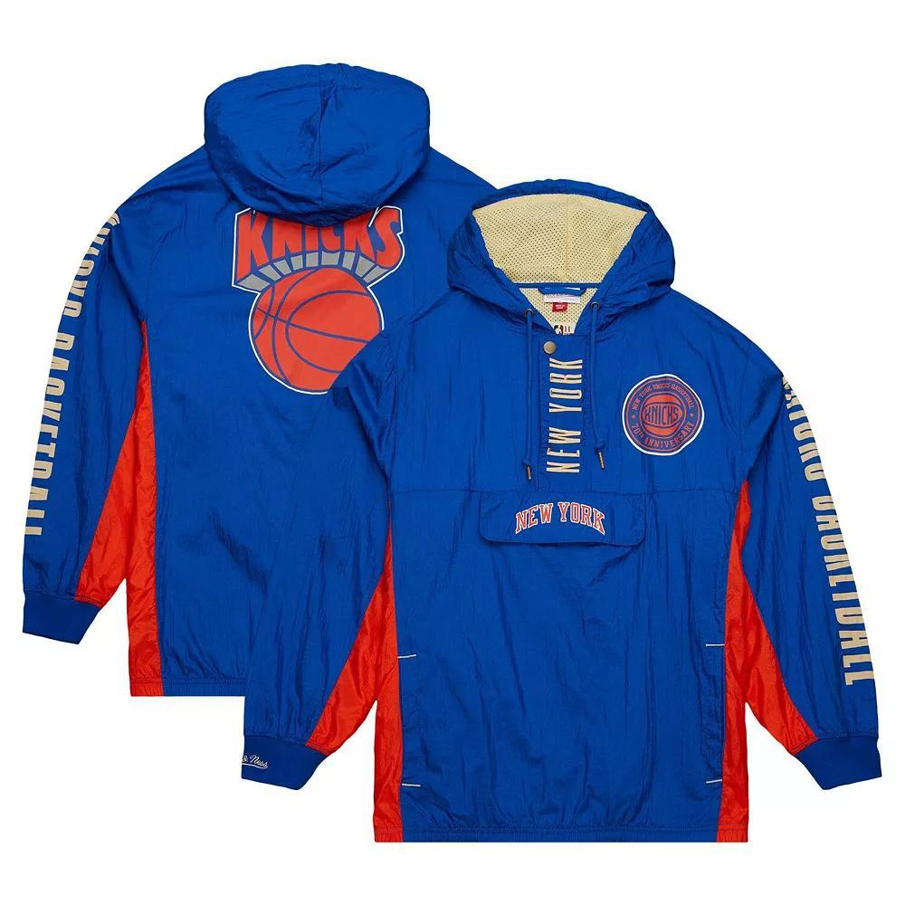 Men's Mitchell & Ness Blue New York Knicks Big & Tall Hardwood Classics Team OG 2.0 Anorak Hoodie Quarter-Zip Windbreaker Jacket, Size: 2XLT Product Image