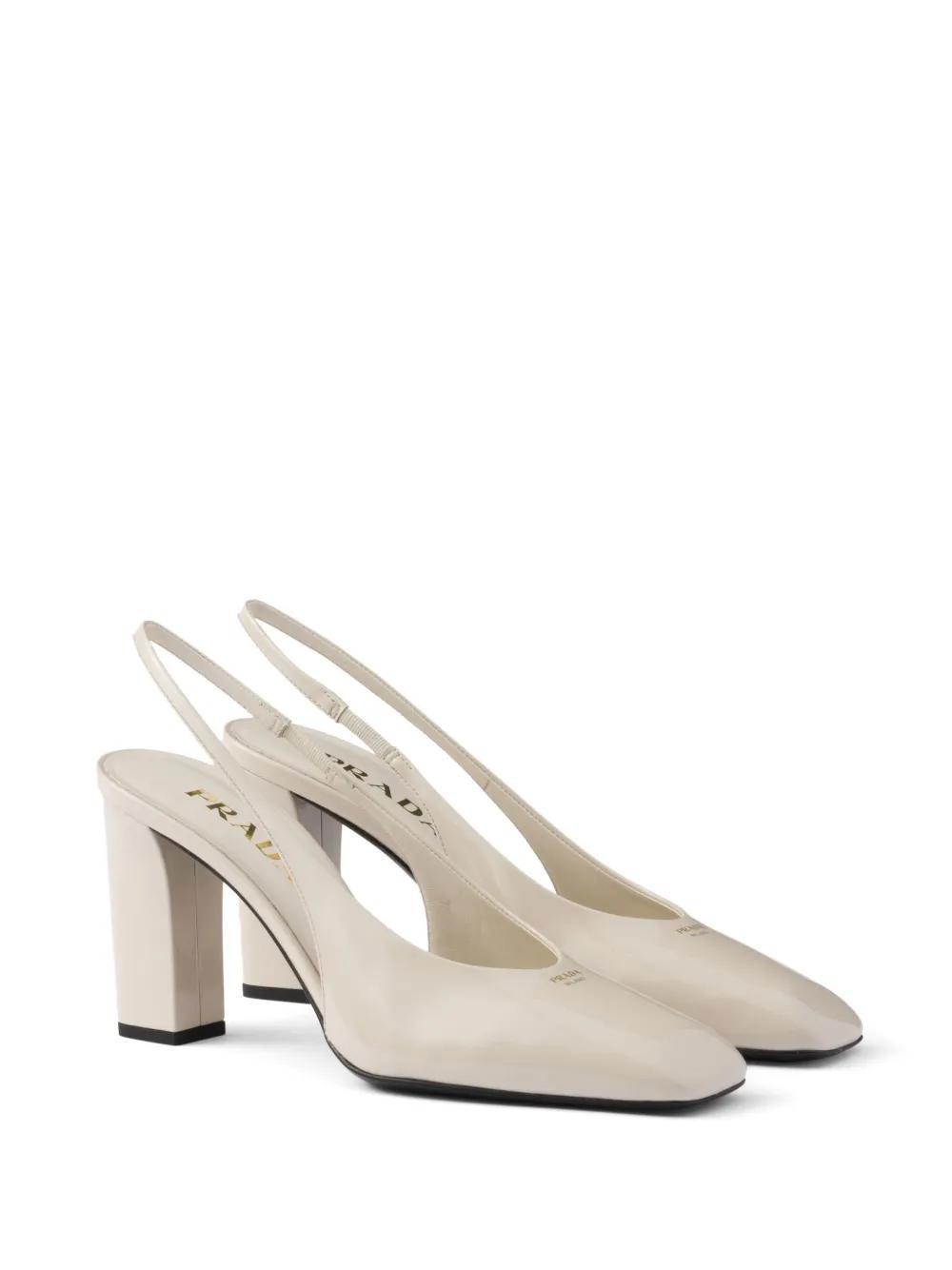 PRADA 85mm Leather Slingback Pumps In White Product Image