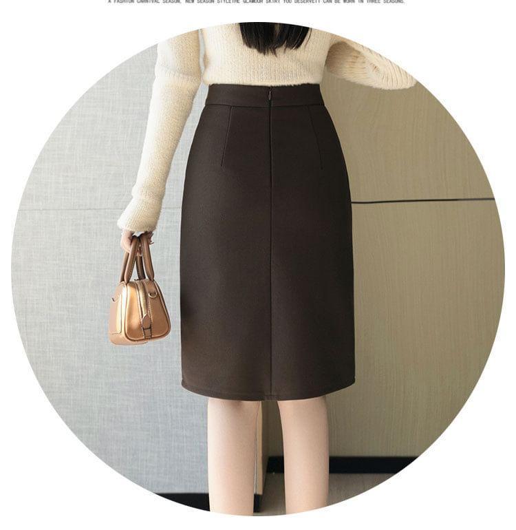 High Waist Plain Mini Pencil Skirt Product Image