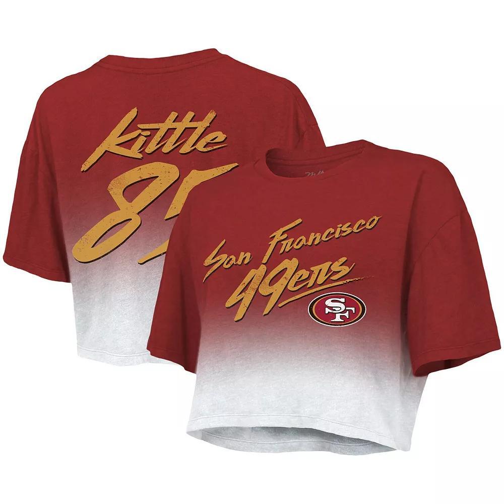 Women's Majestic Threads George Kittle Scarlet/White San Francisco 49ers Drip-Dye Player Name & Number Tri-Blend Crop T-Shirt, Size: 2XL, Red Product Image
