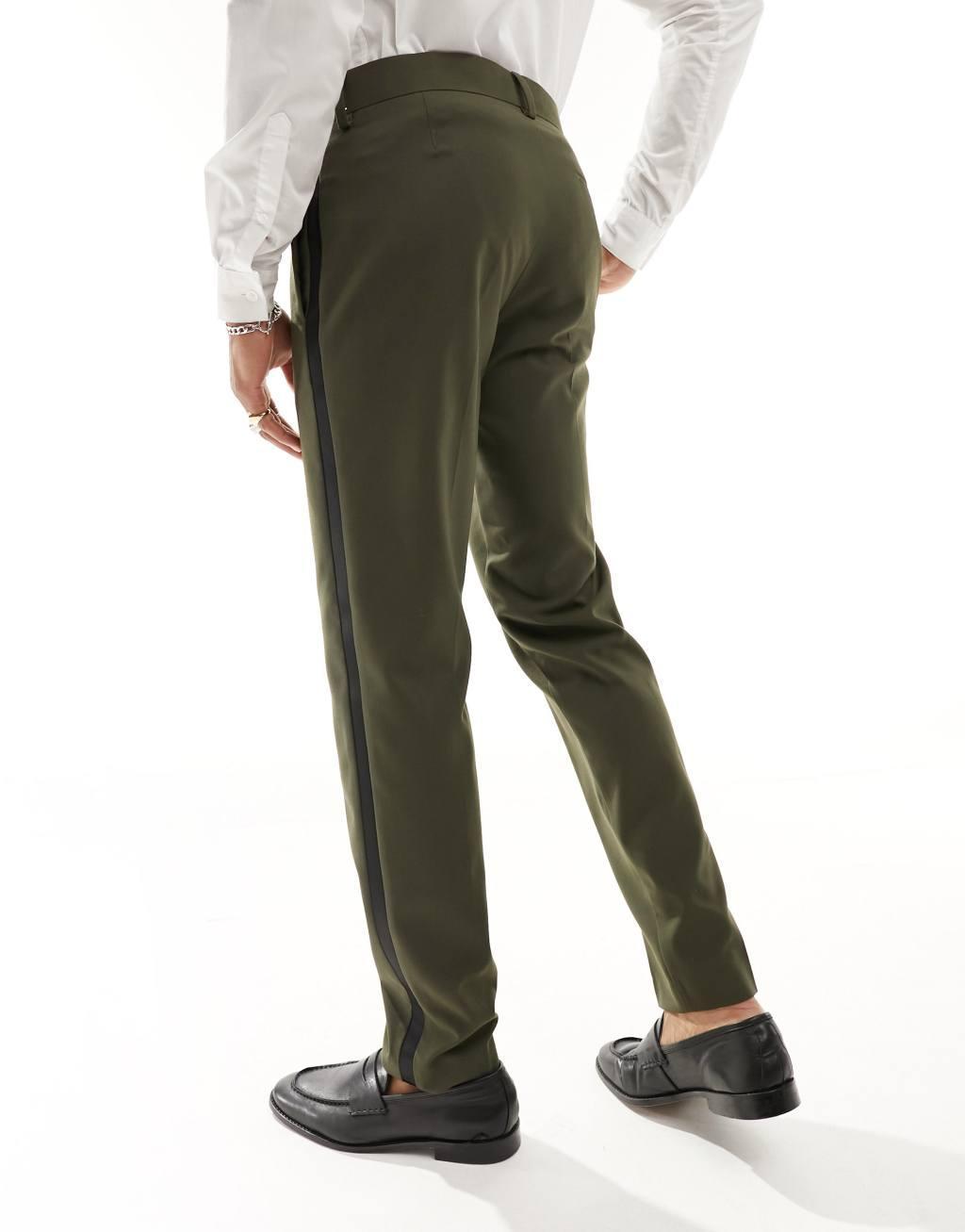 ASOS DESIGN slim tuxedo suit pants in green Product Image