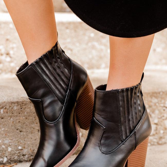 Cheyenne Black Pointed Toe Western Booties FINAL SALE Product Image