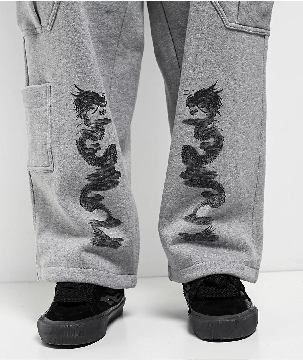 Ninth Hall Airbrushed Dragon Grey Baggy Cargo Sweatpants Product Image
