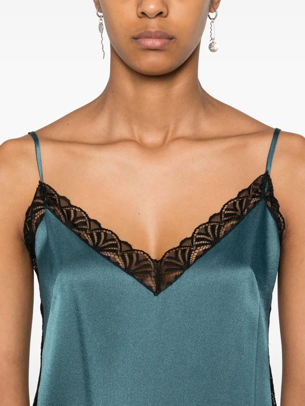 ALBERTA FERRETTI Lace-detail Satin Top In Blue Product Image