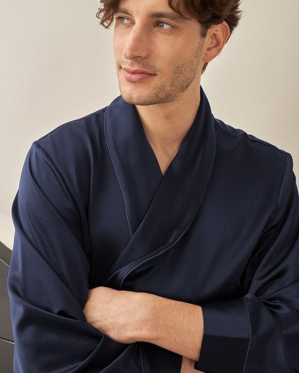 Lapel Collar Long Silk Robe Product Image