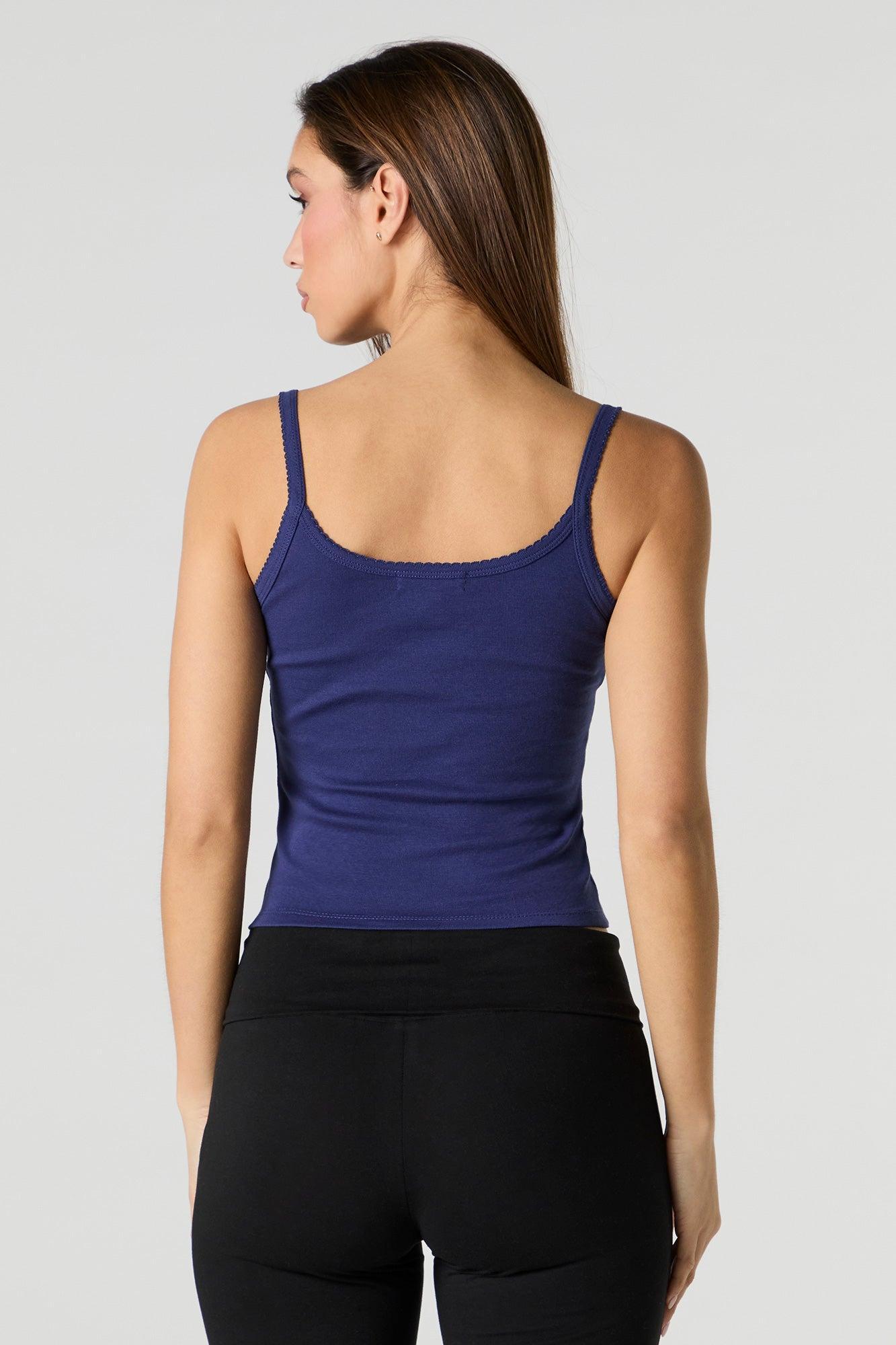 Embroidered Ribbed Scoop Neck Tank Female Product Image