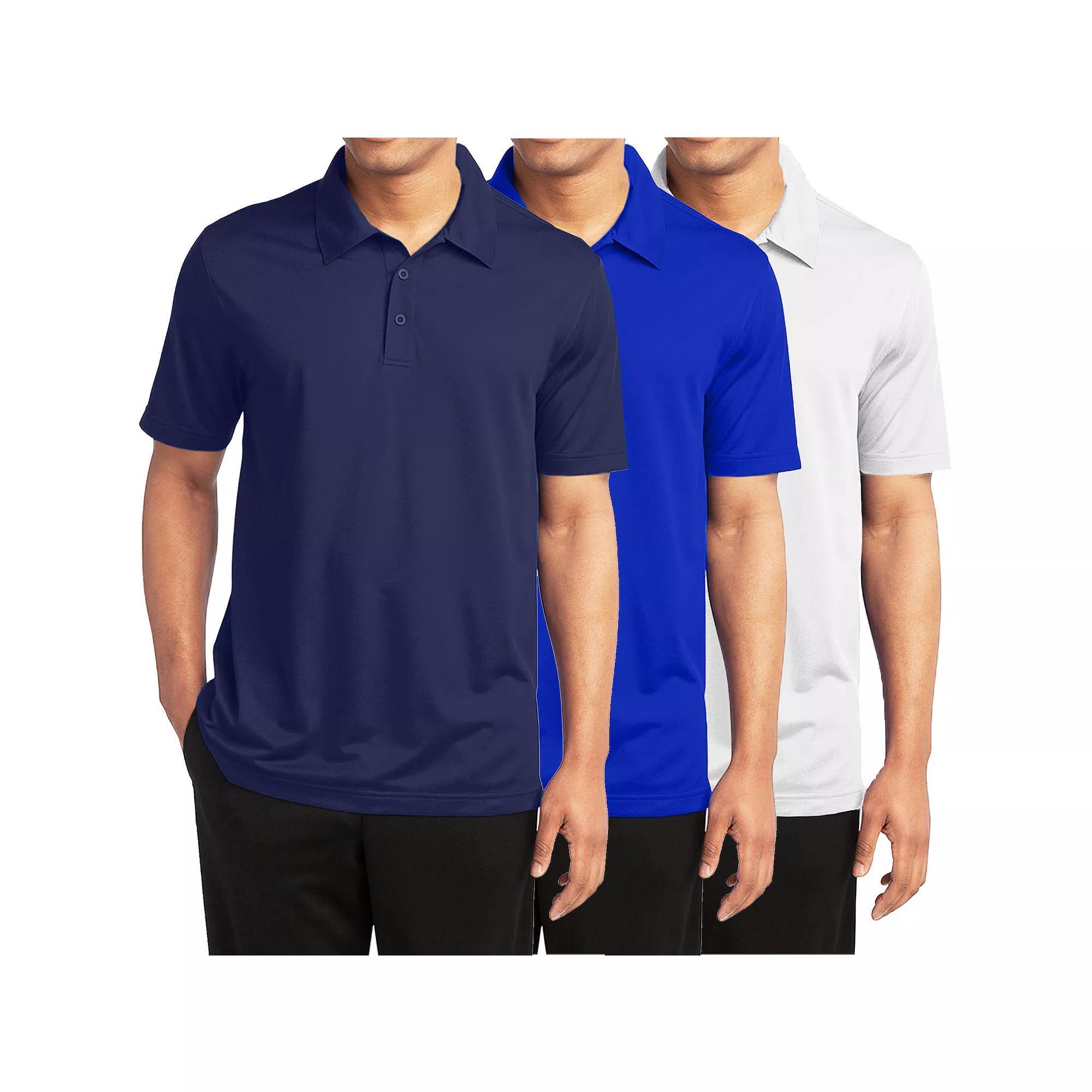 Men's Galaxy By Harvic 3-Pack Moisture-Wicking Polos, Size: XL, Navy Royal White Product Image