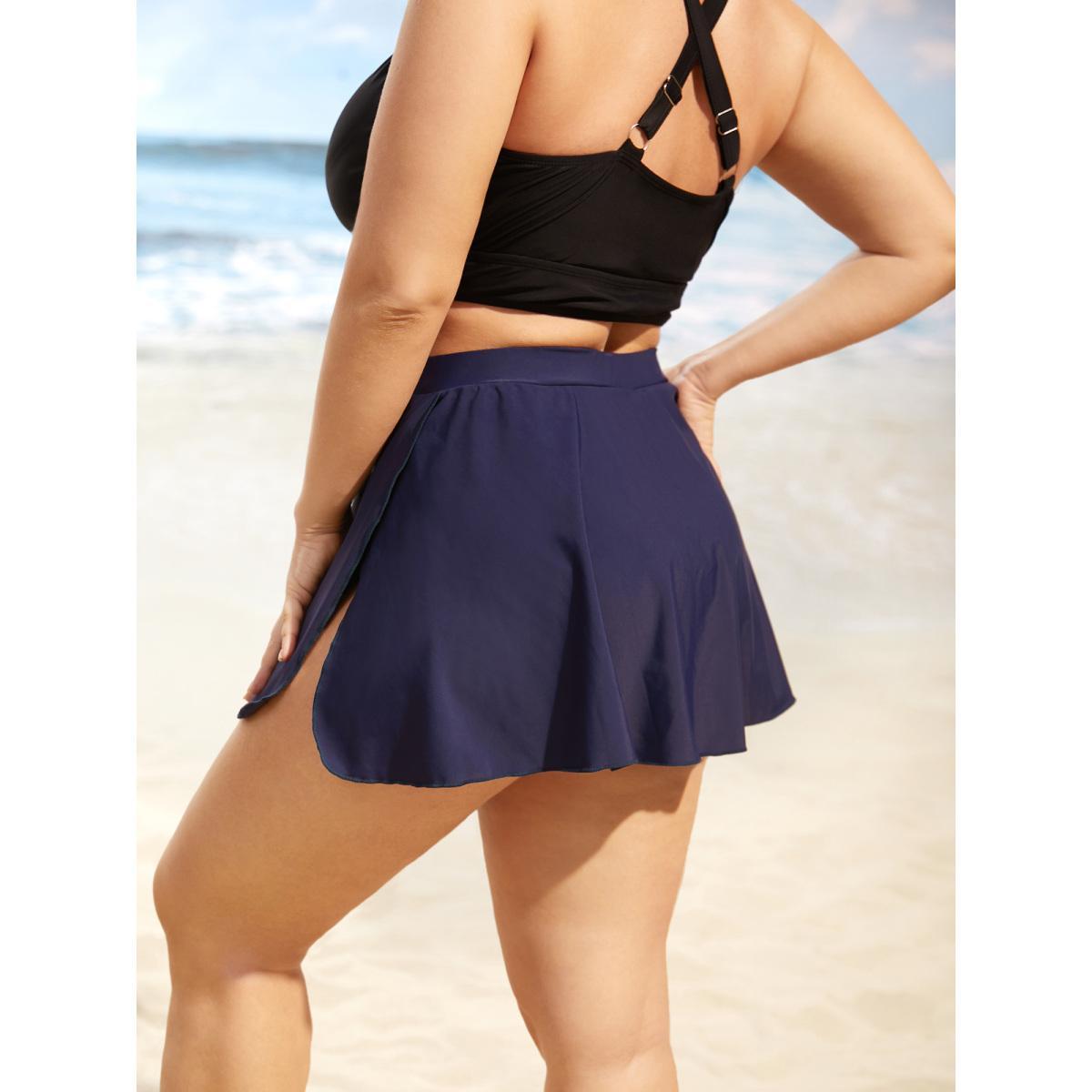 Plus Size Plain High Waist Split Hem Swim Skirt Women's Swimwear Indigo Beach Non High stretch Bodycon High Rise Curve Swim Bottoms BloomChic 14-16/1X Product Image