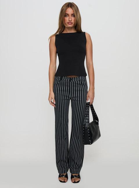Allude Low Waist Pinstripe Pant Black Product Image