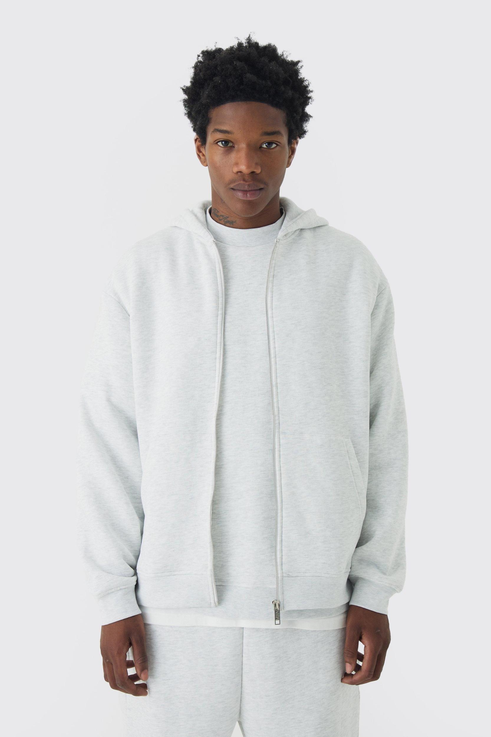 Mens Grey 330GSM Oversized Basic Zip Through Hoodie, Grey Product Image