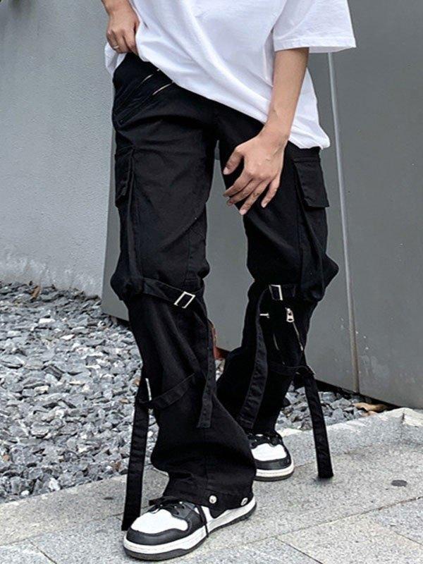Men's Metal Strap Black Cargo Pants Product Image