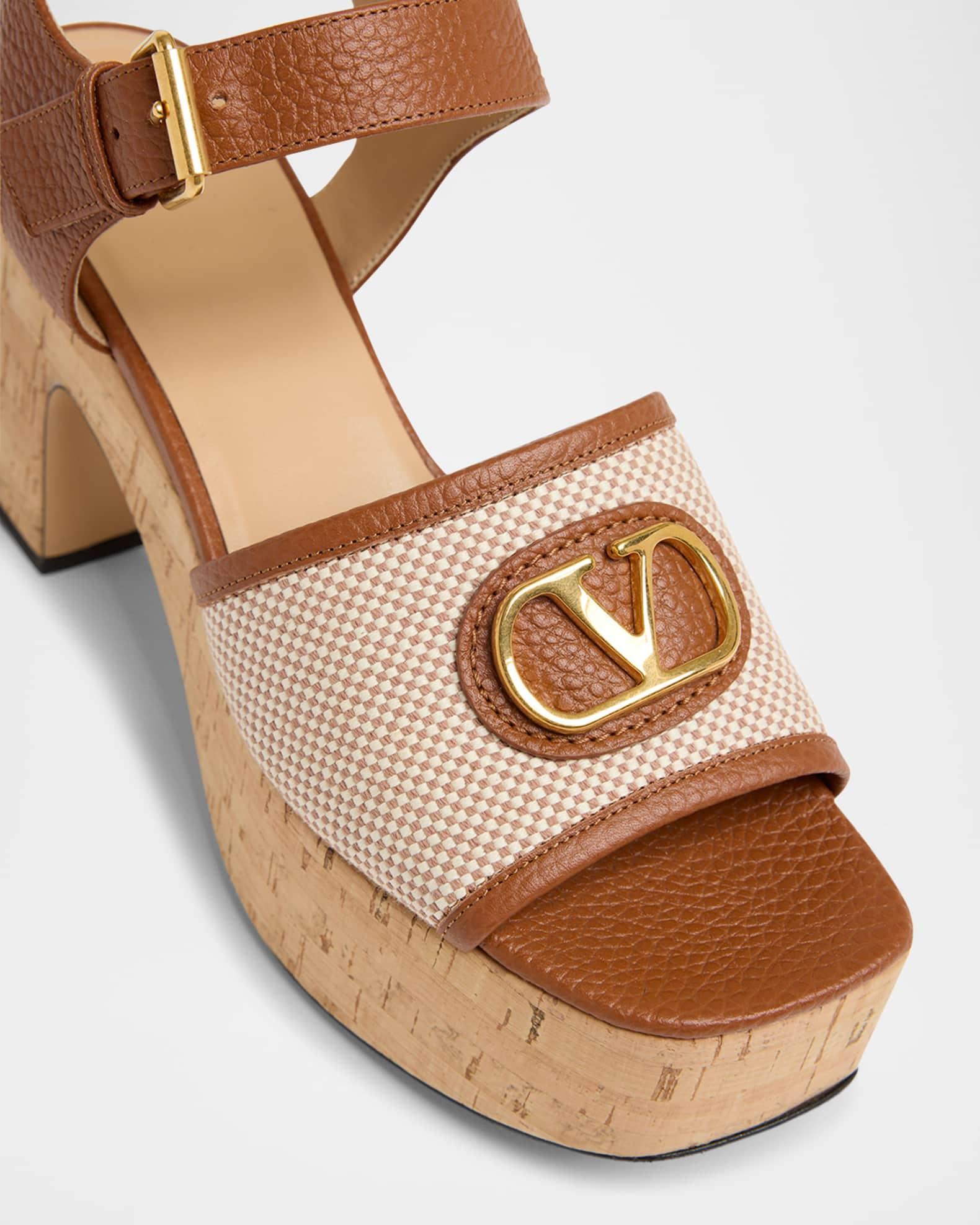 VLogo Signature Canvas and Leather Platform Sandals Product Image