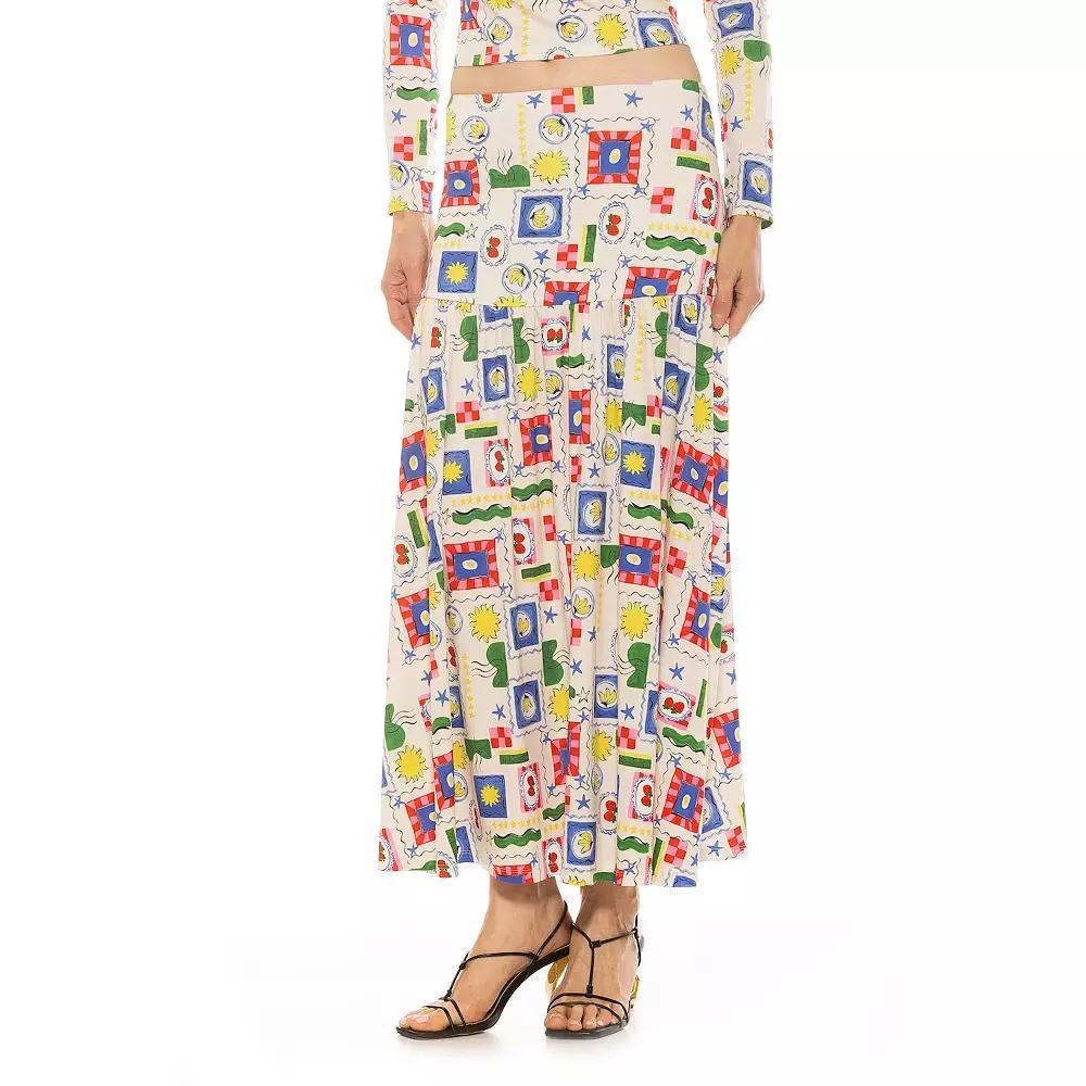 Women's ALEXIA ADMOR Lia Shirred Maxi Skirt, Size: Small, Ivory Stamps Product Image
