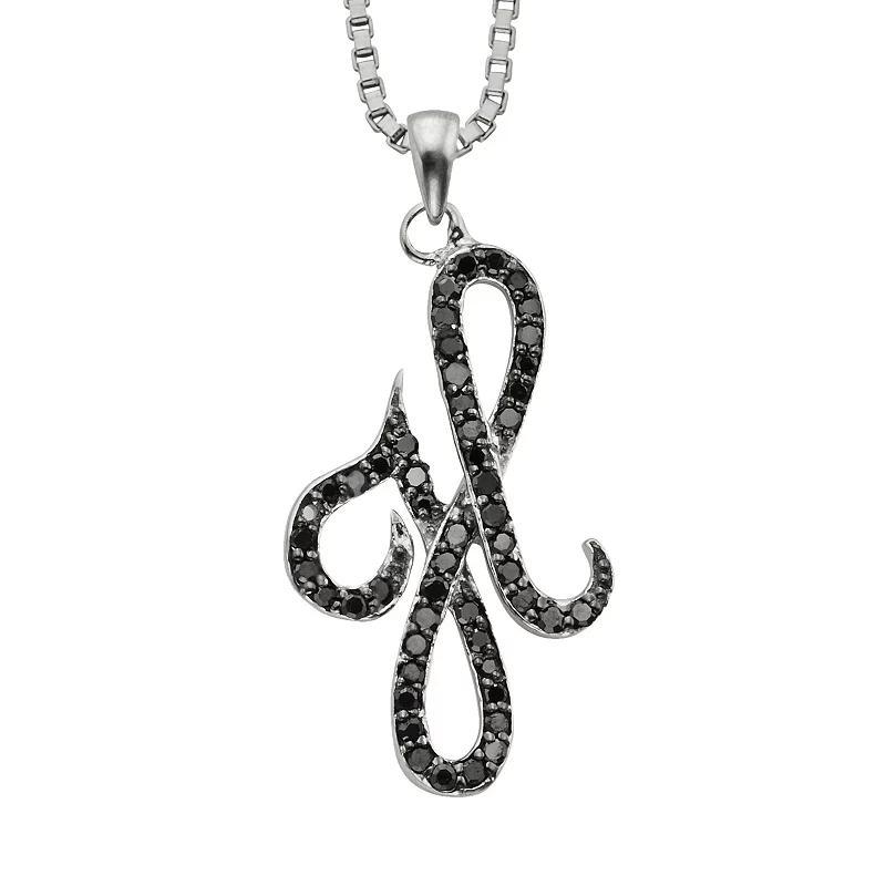 Jewelexcess Sterling Silver 1/4-ct. T.W. Black Diamond Initial Pendant, Women's, Size: 18", Q Product Image