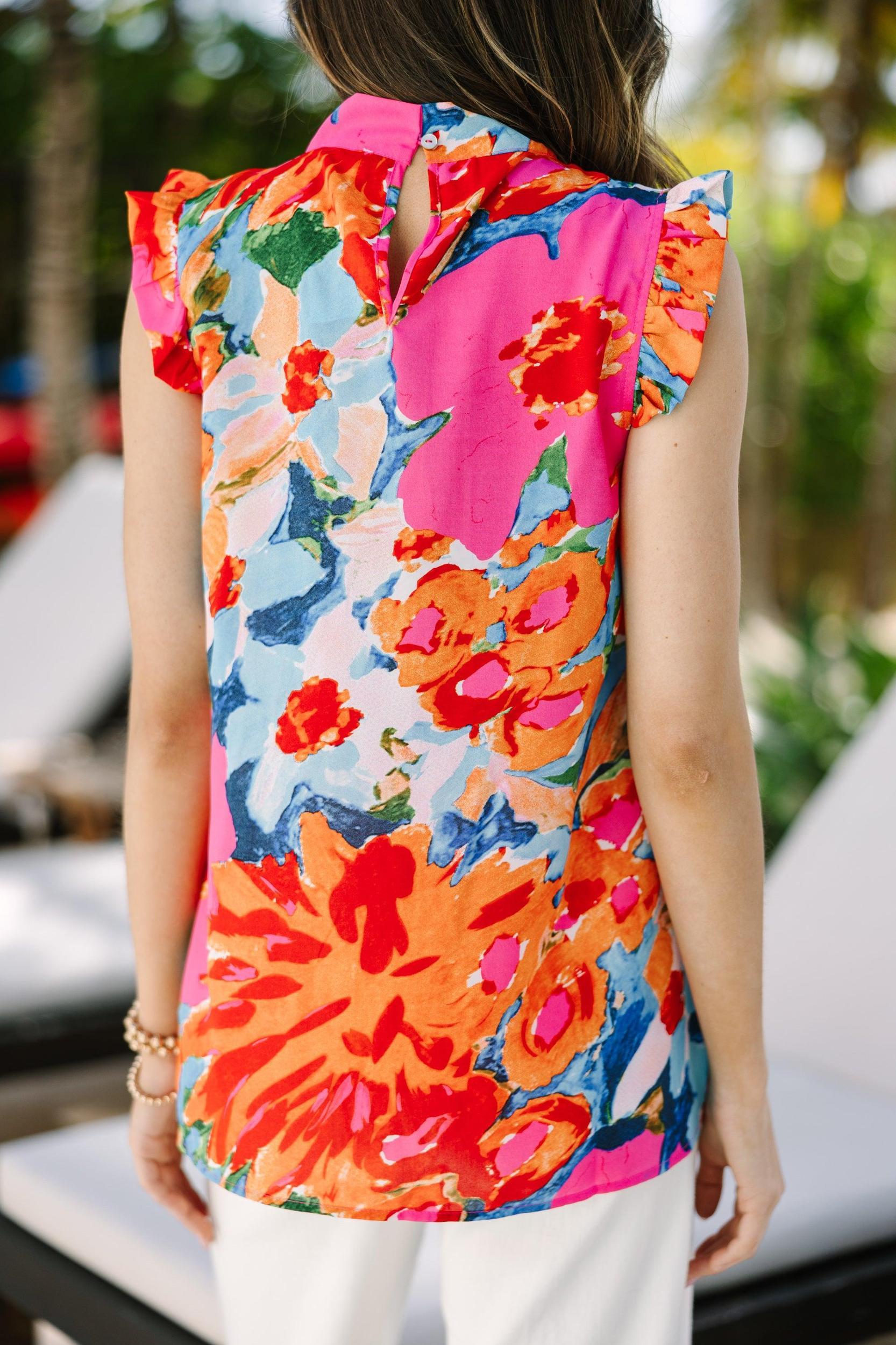 Put It To The Test Coral Orange Floral Tank Female Product Image