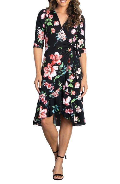 Kiyonna Womens Flirty Flounce Midi Wrap Dress with 3/4 Sleeves Product Image