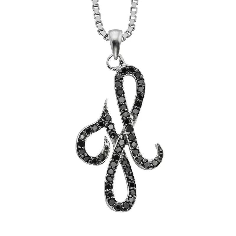 Jewelexcess Sterling Silver 1/4-ct. T.W. Black Diamond Initial Pendant, Women's, Size: 18", Q Product Image
