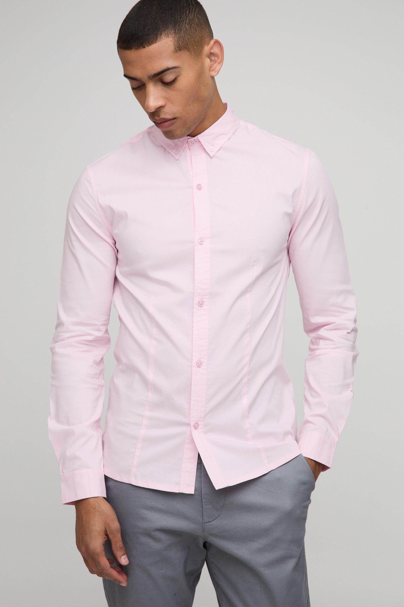 Slim Fit Basic Long Sleeve Collared Shirt | boohooMAN USA Product Image