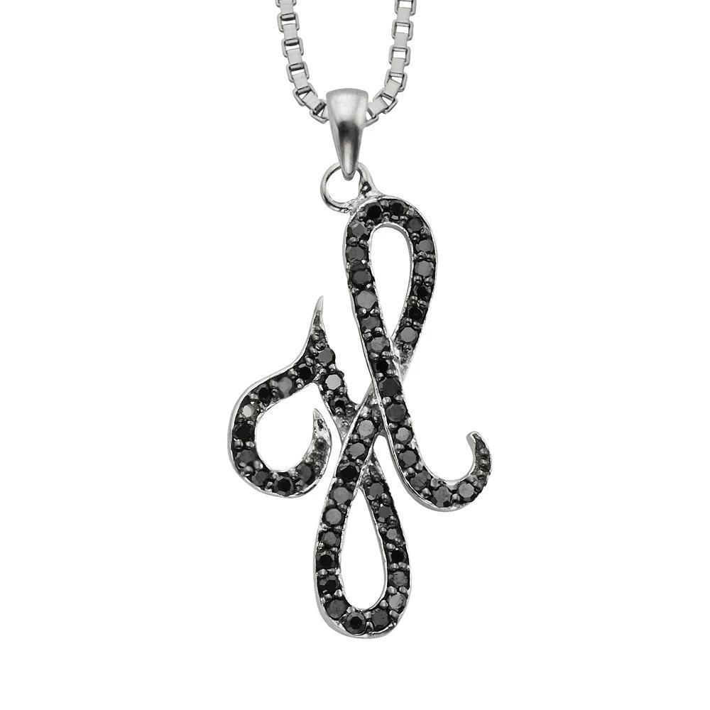Jewelexcess Sterling Silver 1/4-ct. T.W. Black Diamond Initial Pendant, Women's, Size: 18", Q Product Image
