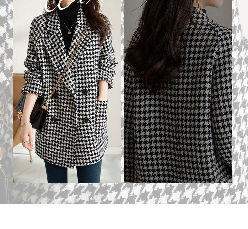 Collared Lapel Houndstooth Double Breasted Coat Product Image