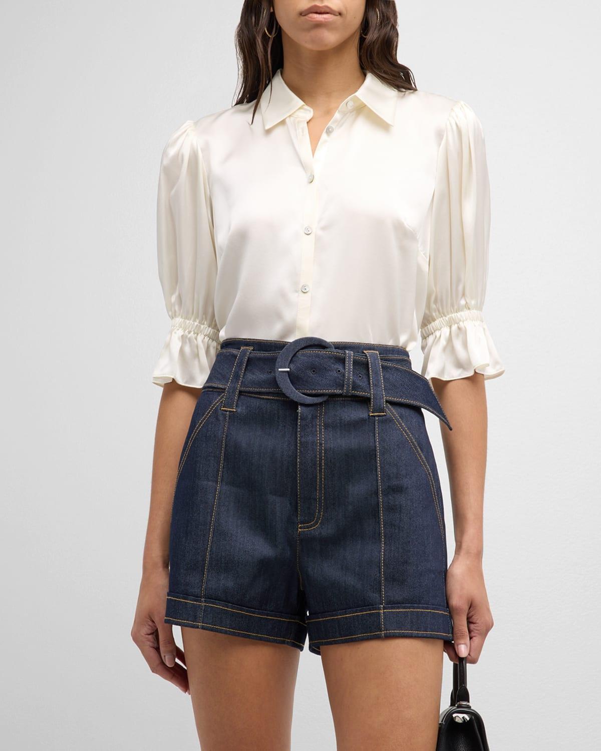 Womens Fiona Silk Puff-Sleeve Blouse Product Image
