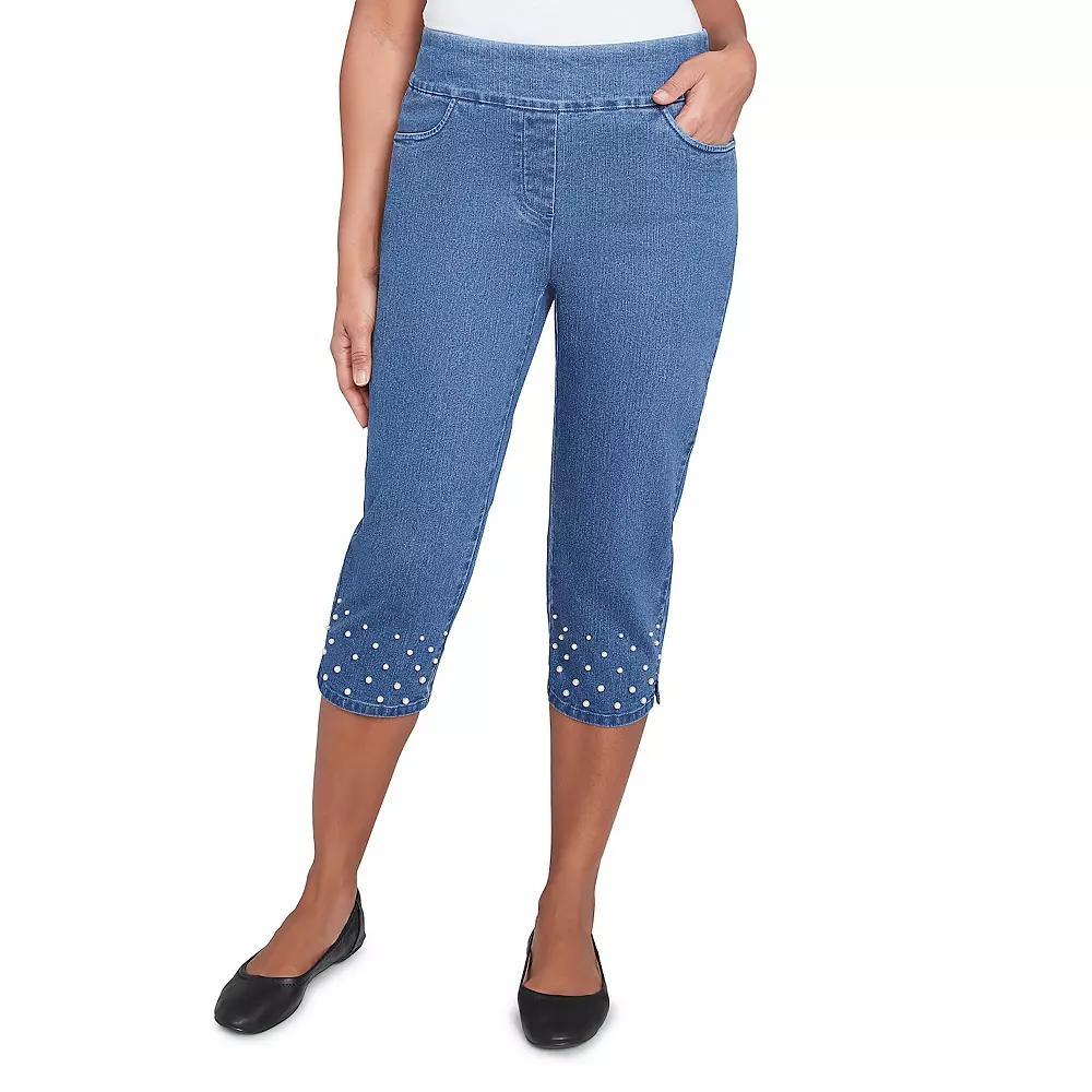 Women's Alfred Dunner Pearl Detailed Denim Capri Pants, Size: 16, Medium Blue Product Image
