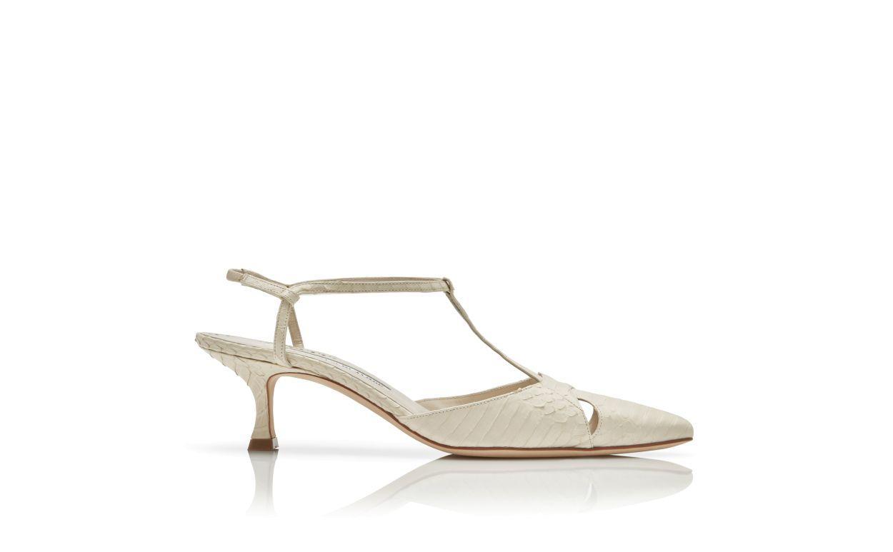 TURGIMOD Cream Snakeskin T-Bar Pumps Product Image