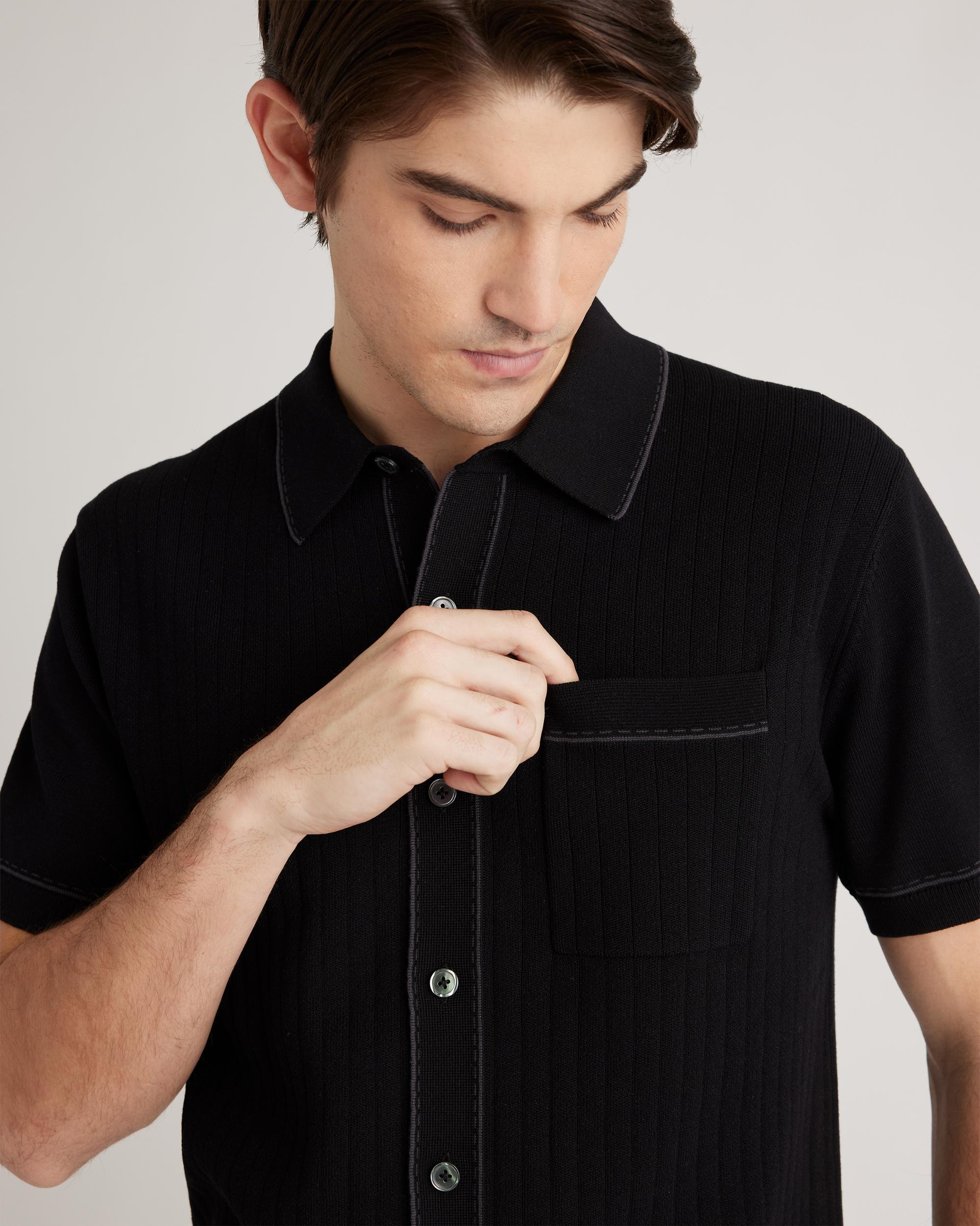 Quince | Men's -Silk Button Down Polo Sweater Organic Cotton Product Image
